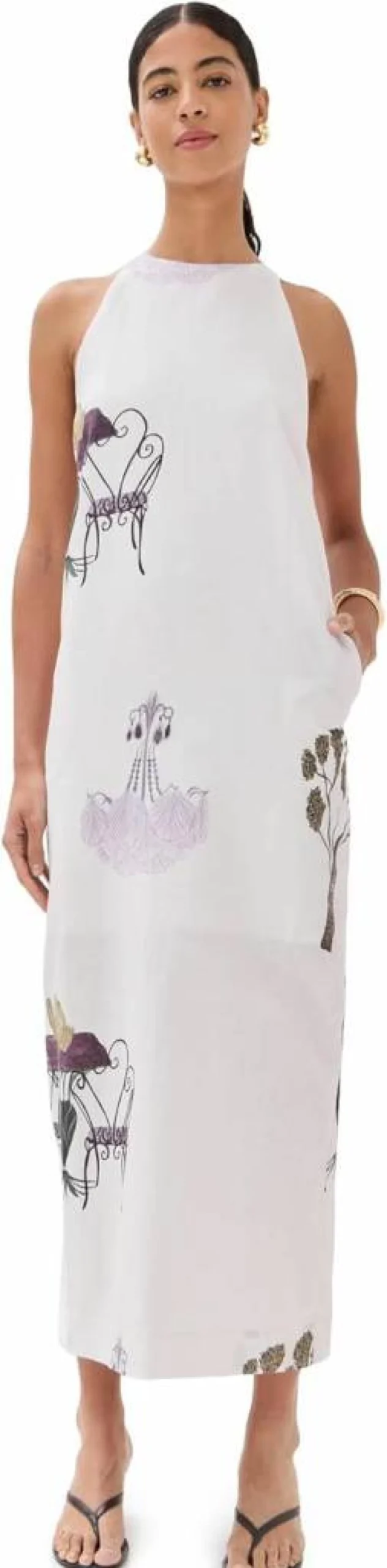Isla & White Women's Clara Dress - Elegant Floral Summer Midi Dress with V-Neck