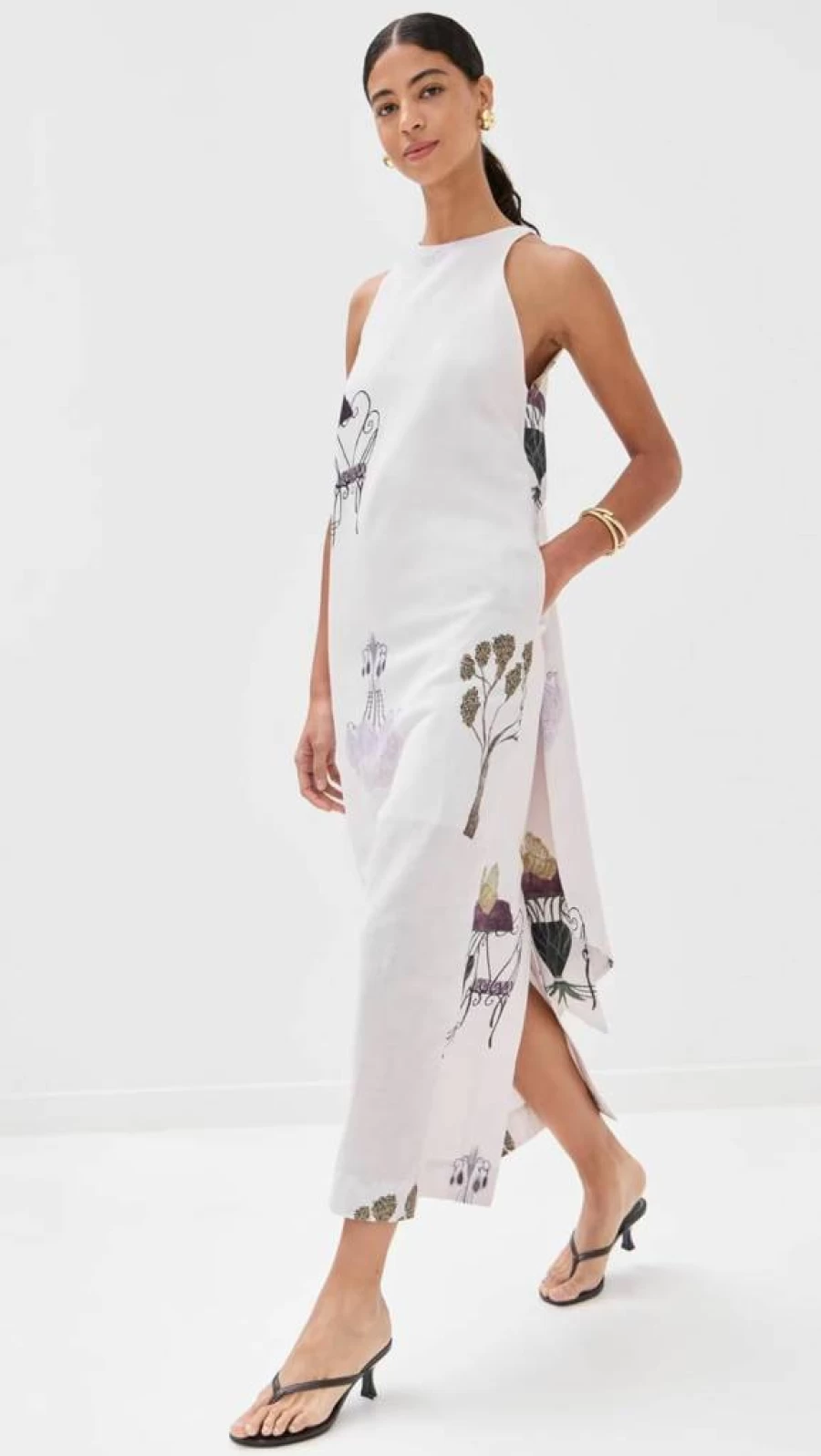 Isla & White Women's Clara Dress - Elegant Floral Summer Midi Dress with V-Neck
