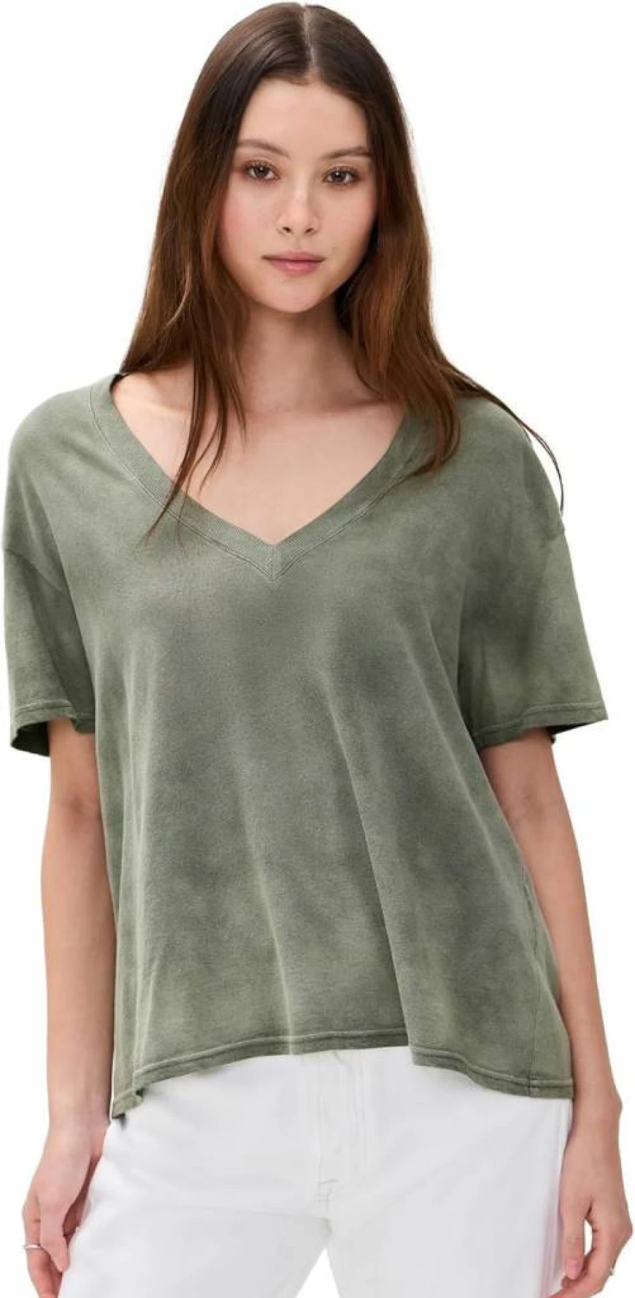R13 Women's Vintage V-Neck Relaxed Fit Cotton T-Shirt Casual Comfortable Tee