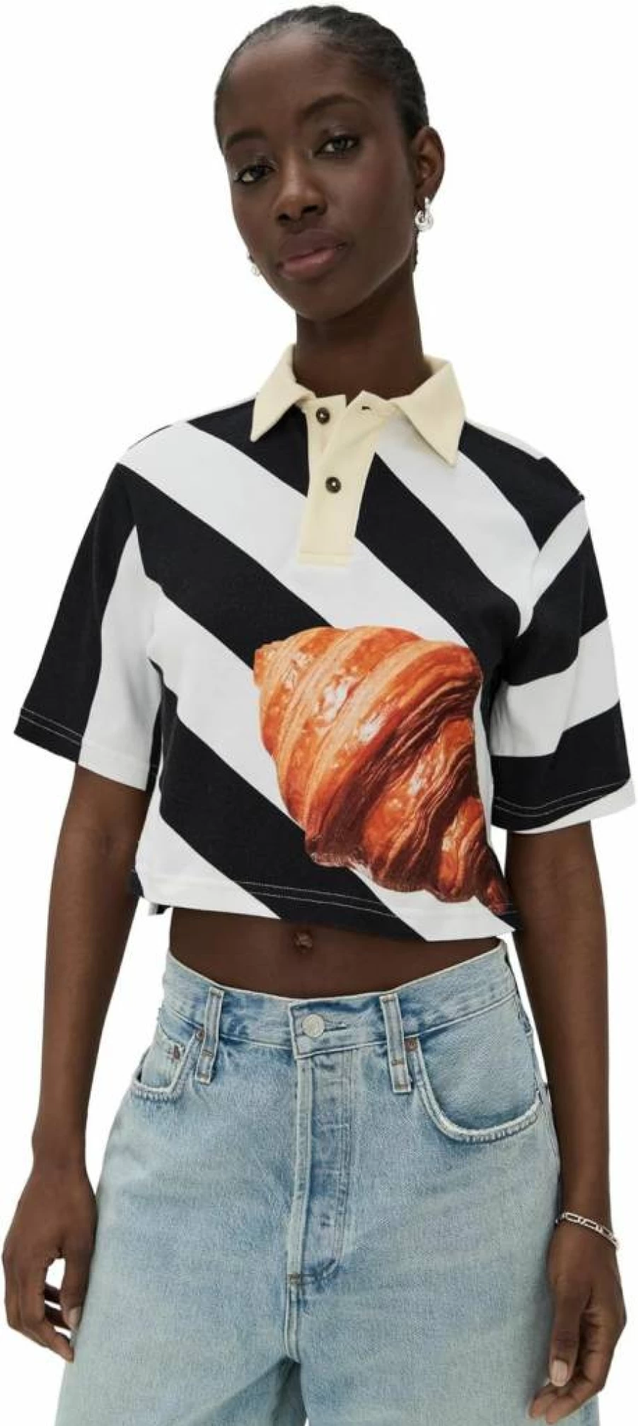 BruceGlen Women's Striped Croissant Collar Polo Shirt - Casual Chic Top
