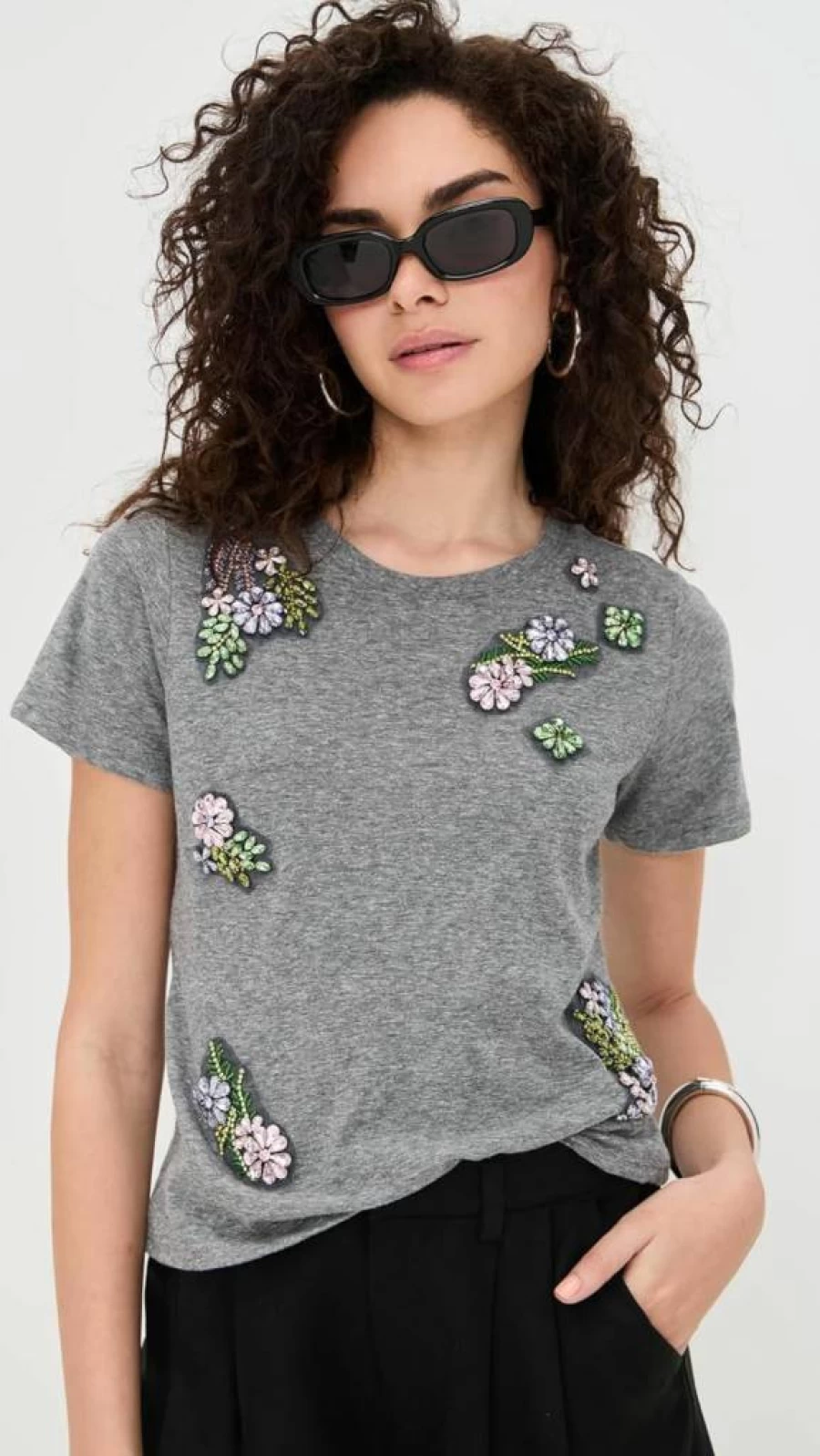 Cinq a Sept Women's Crystal Embellished Ivy Print Shrunken T-Shirt