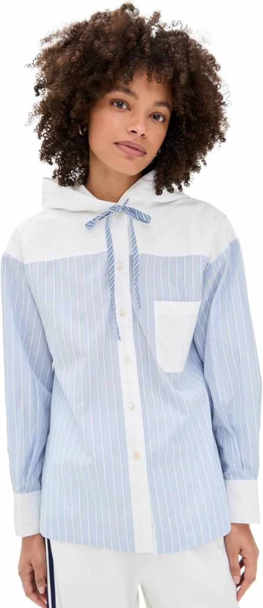 Sea Women's Helmi Striped Hooded Shirt Blouse - Casual Long Sleeve Top