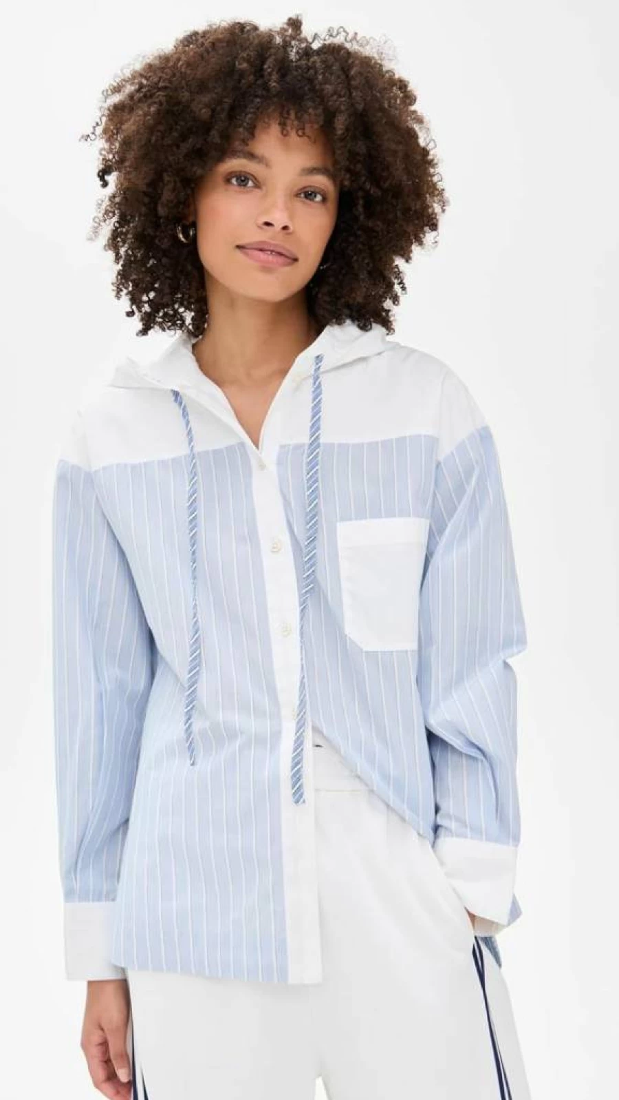 Sea Women's Helmi Striped Hooded Shirt Blouse - Casual Long Sleeve Top