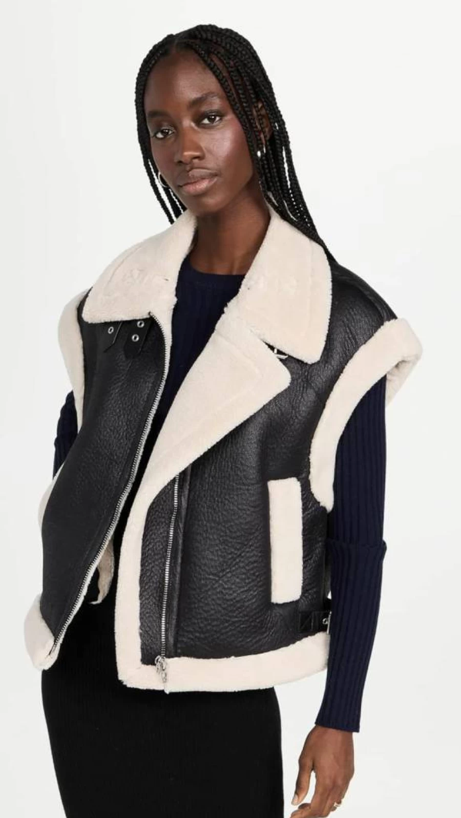 BLANKNYC Women's Vegan Leather Sherpa Lined Vest - Faux Leather Winter Vest with Cozy Sherpa Interior
