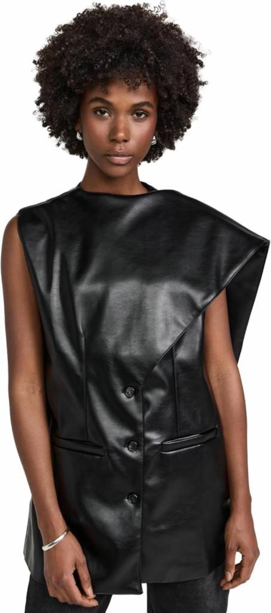 Pixie Market Women's Faux Leather Scarf Collar Blouse Stylish Vegan Leather Top