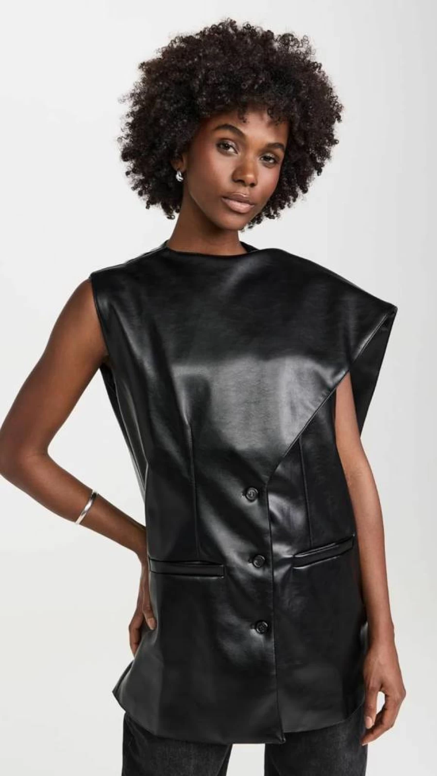 Pixie Market Women's Faux Leather Scarf Collar Blouse Stylish Vegan Leather Top