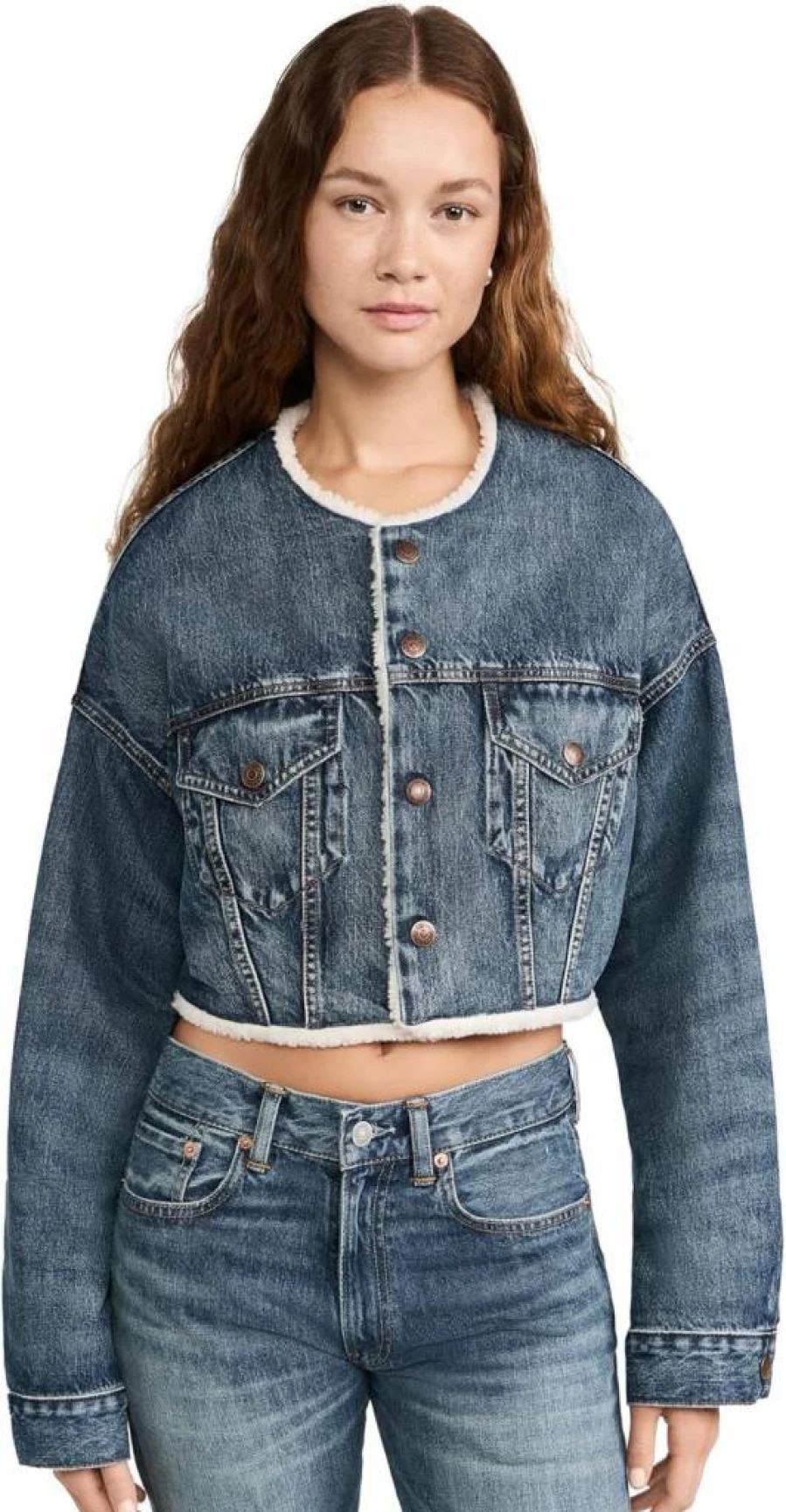 Denimist Women's Oversized Cropped Denim Jacket - Distressed Light Wash Stylish Streetwear Coat
