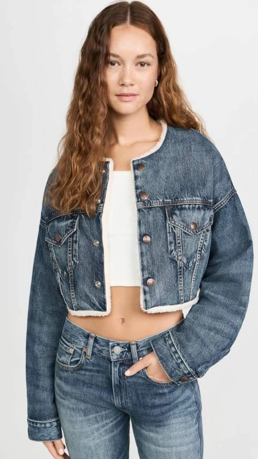 Denimist Women's Oversized Cropped Denim Jacket - Distressed Light Wash Stylish Streetwear Coat