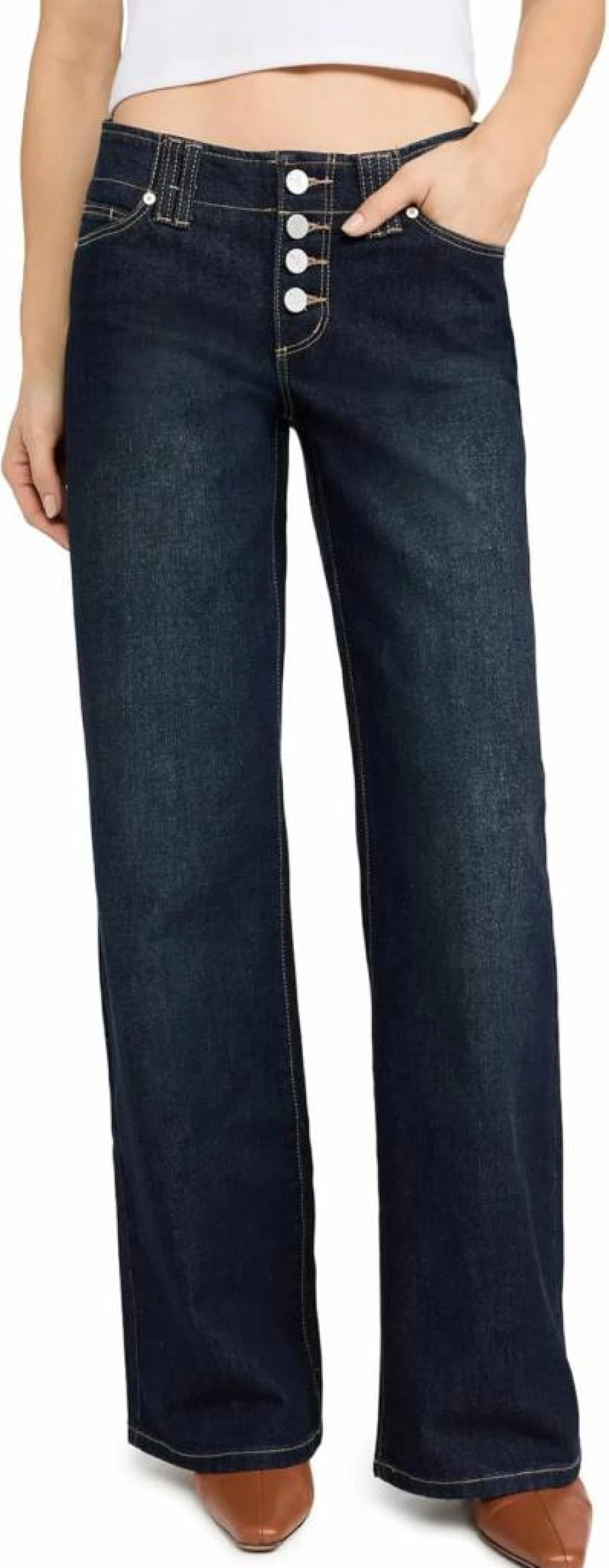 ABRAND Women's High-Waisted Wide-Leg Jeans - 99% Cotton Comfort Fit Halle Denim Pants