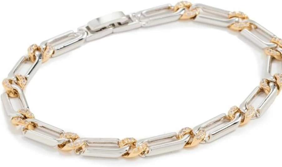 LUV AJ Women's Two-Tone Pave Link Bracelet - Gold & Silver Cubic Zirconia Chain Bracelet
