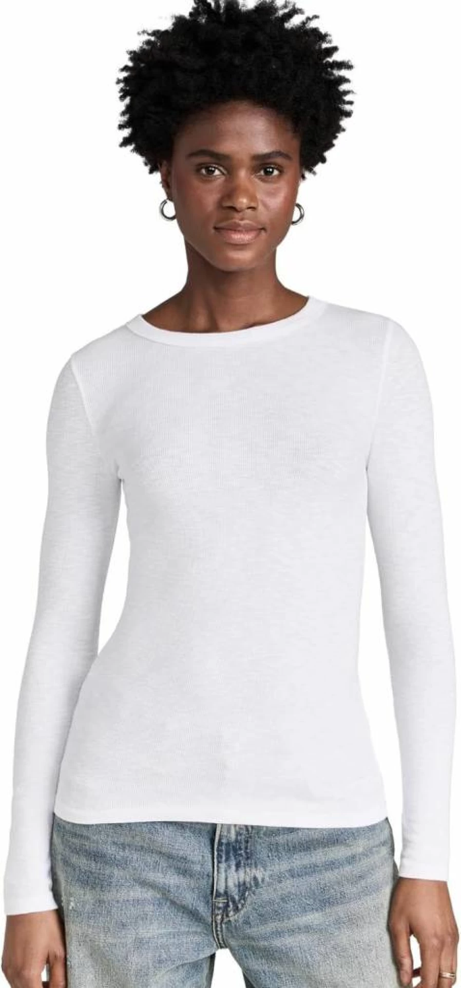 Enza Costa Women's Textured Rib Knit Crewneck T-Shirt | Soft Casual Tee
