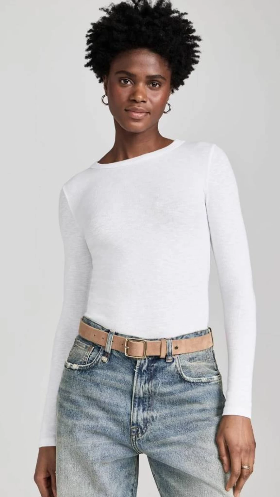 Enza Costa Women's Textured Rib Knit Crewneck T-Shirt | Soft Casual Tee