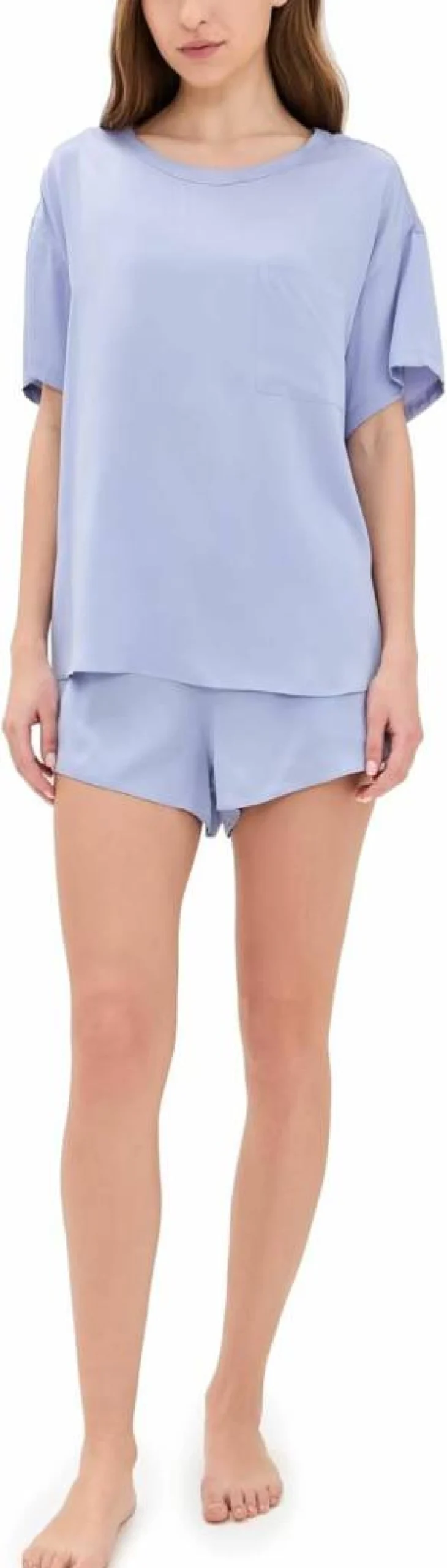 Lunya Women's Washable Silk Sleepwear Set - Soft Shorts & Tee Pajamas for Comfortable Nights