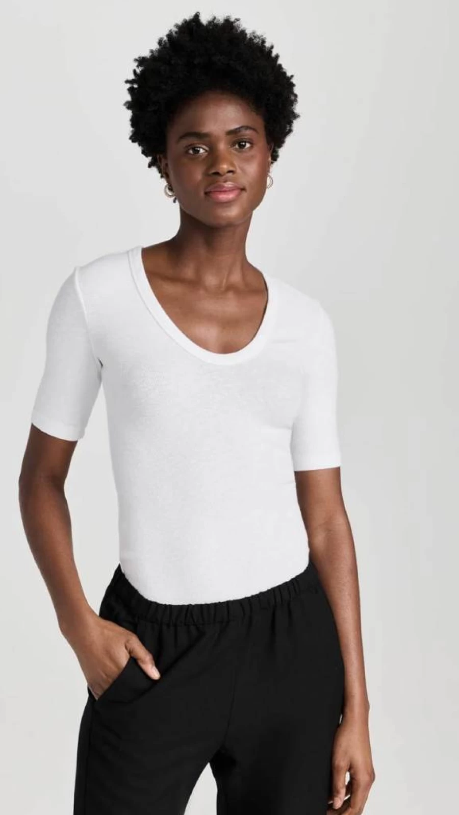 Enza Costa Women's Textured Rib Knit Top - Soft Stretch Casual Crewneck Shirt