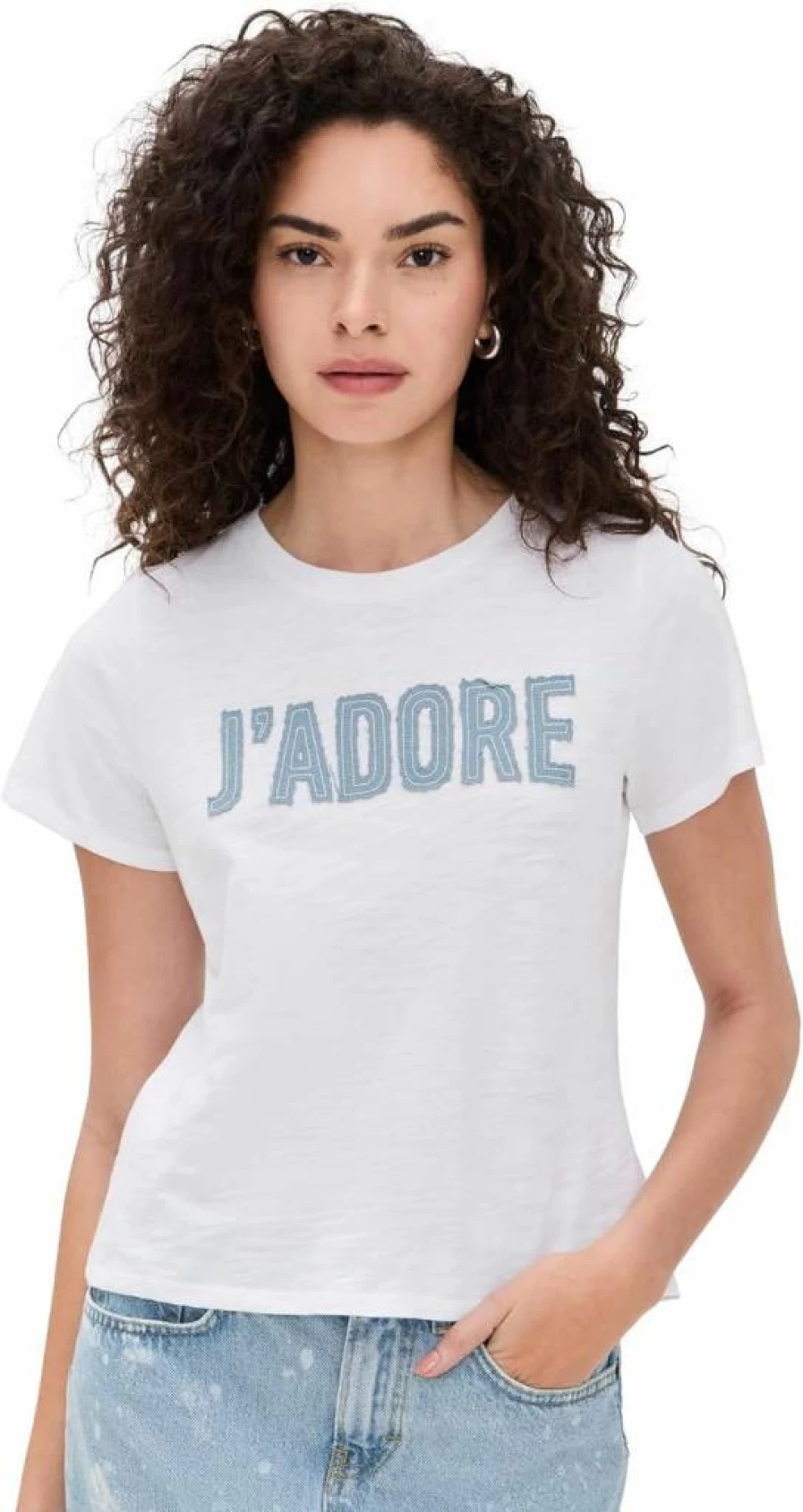 Cinq a Sept Women's Jadore Denim Shrunken Tee - Vintage Washed Cotton Top