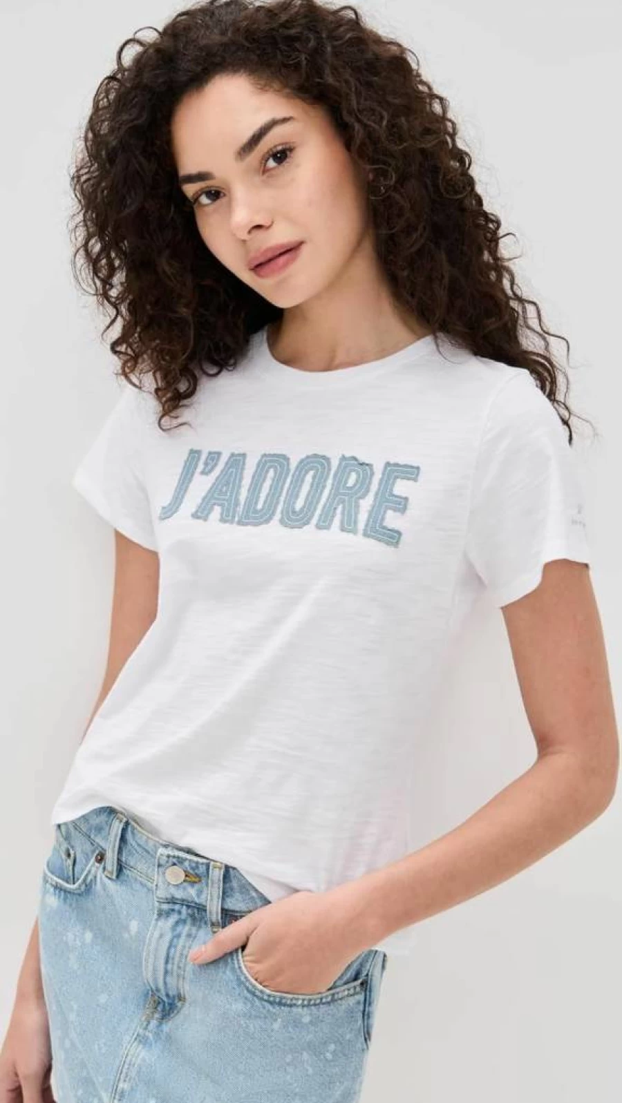 Cinq a Sept Women's Jadore Denim Shrunken Tee - Vintage Washed Cotton Top