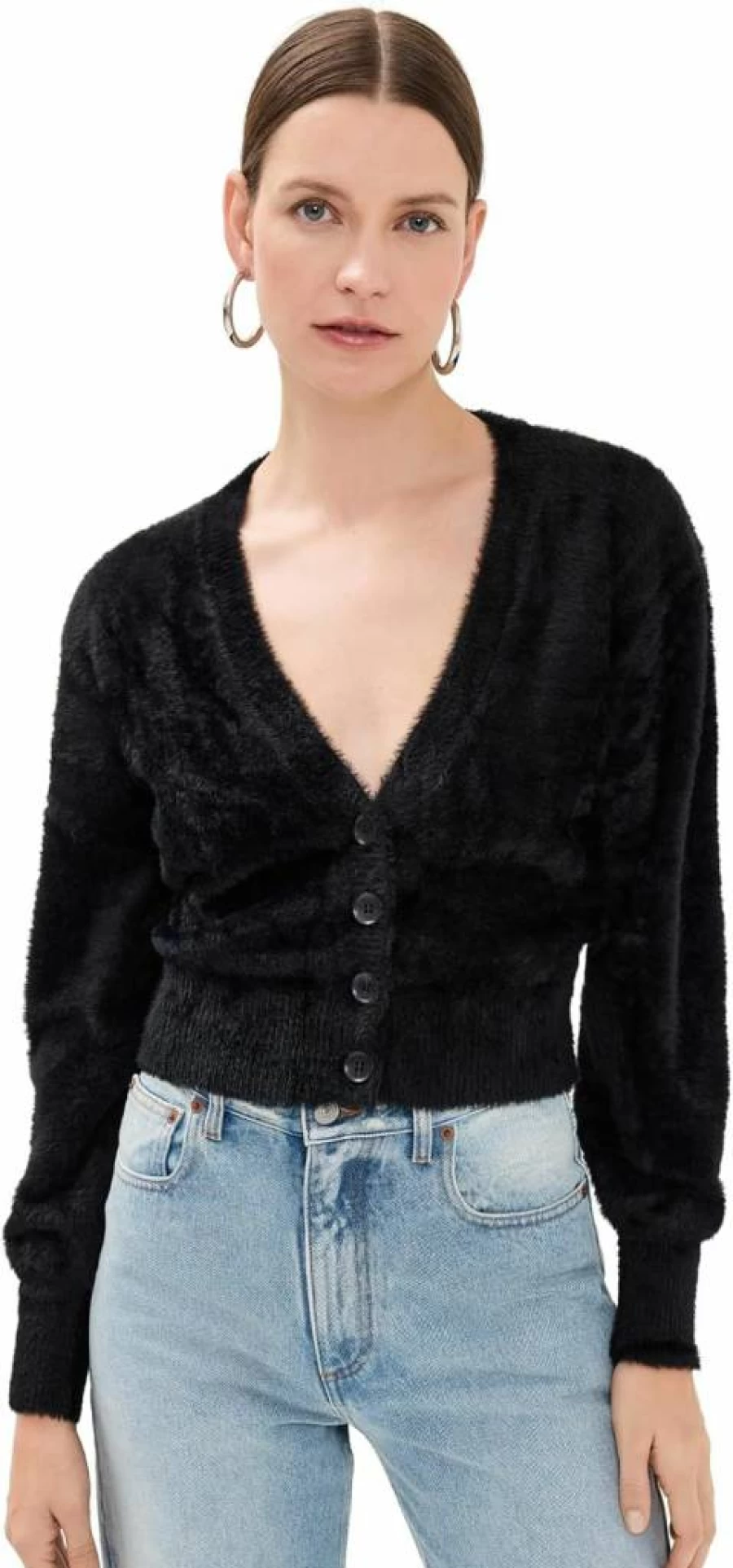 Good American Women's Cozy Fuzzy Cardigan Sweater - Soft Winter Knitwear
