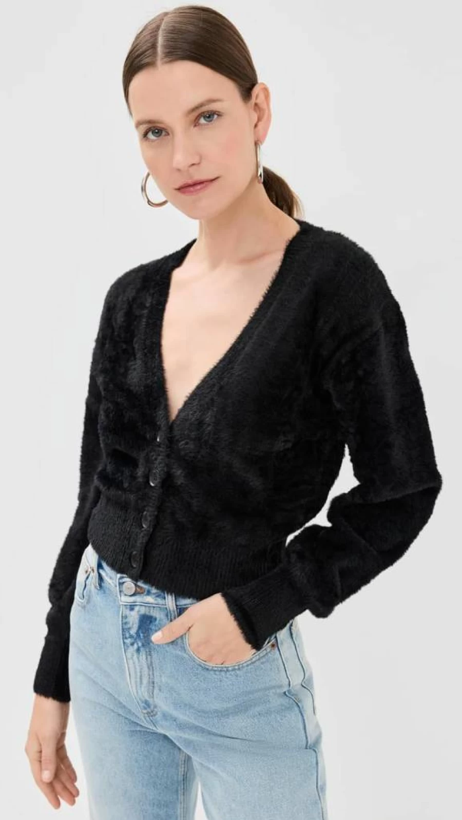 Good American Women's Cozy Fuzzy Cardigan Sweater - Soft Winter Knitwear