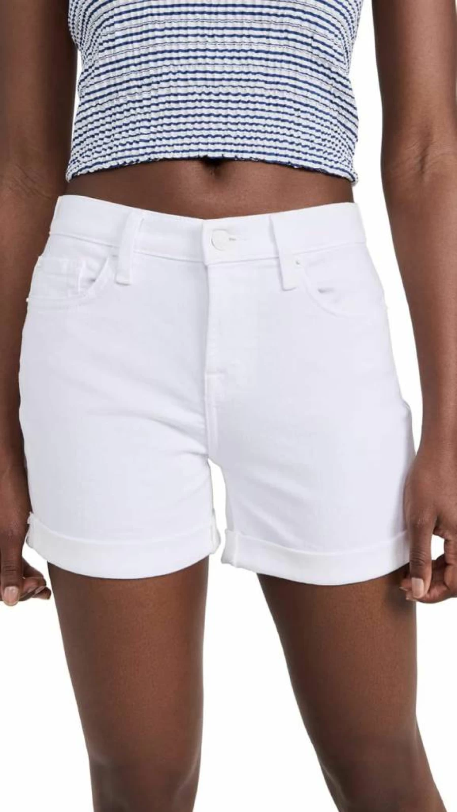 7 For All Mankind Women's Mid Rise Roll Up Denim Shorts