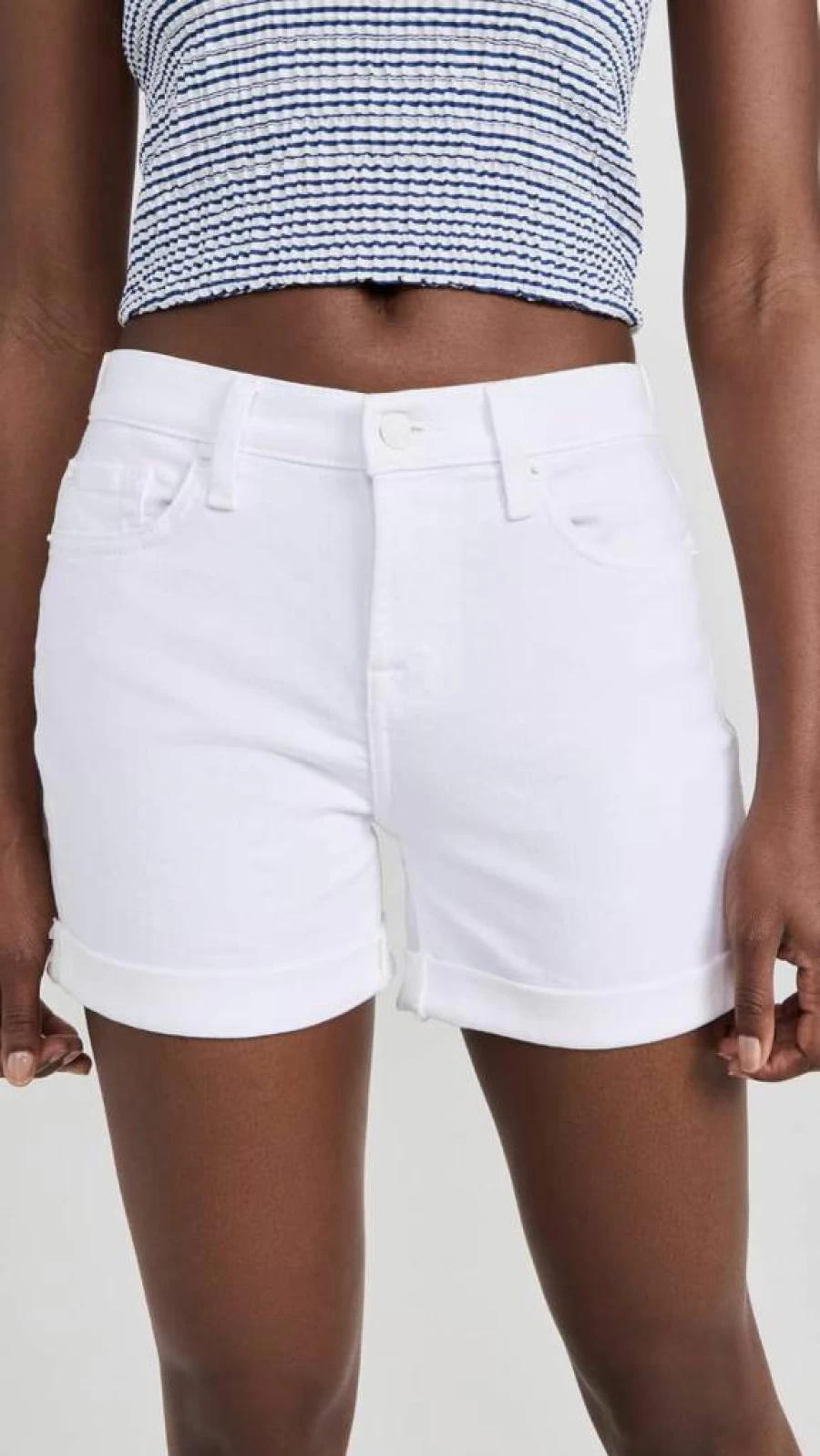 7 For All Mankind Women's Mid Rise Roll Up Denim Shorts