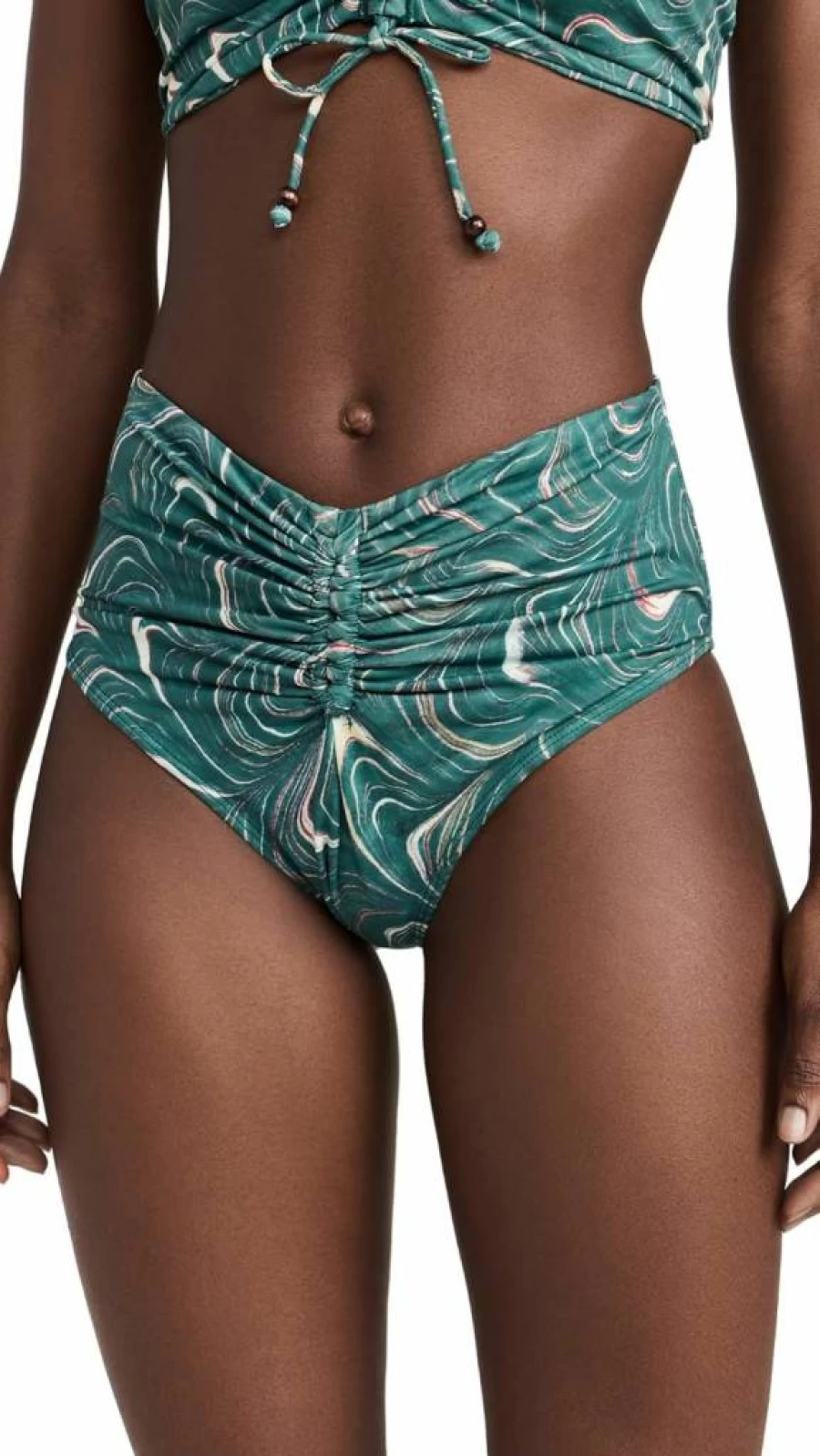 Sea Women's Amara High-Waisted Bikini Bottoms - Marble Print Swimwear - Trendy Beach Vacation Essentials