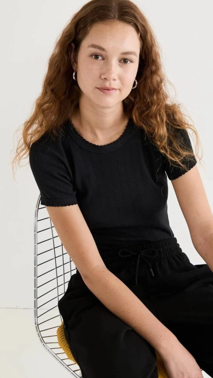 Leset Women's Pointelle Knit Short Sleeve T-Shirt