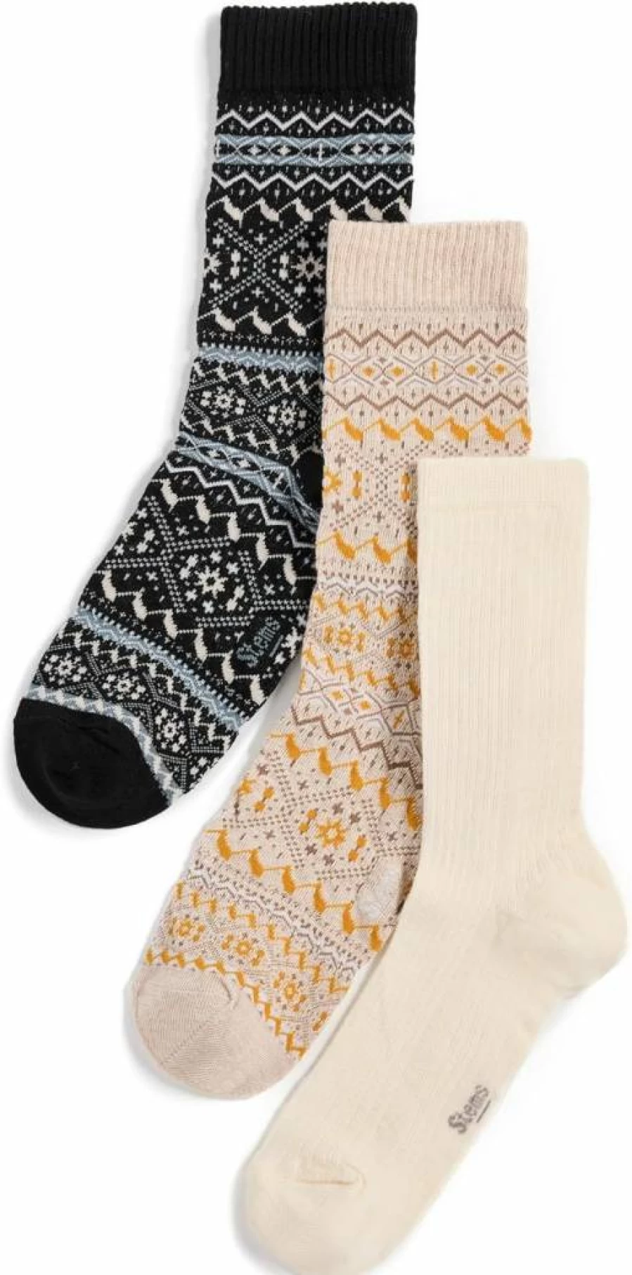 STEMS Women's Luxury Cashmere Socks Gift Set - 3 Pairs, Soft Winter Snowflake Design
