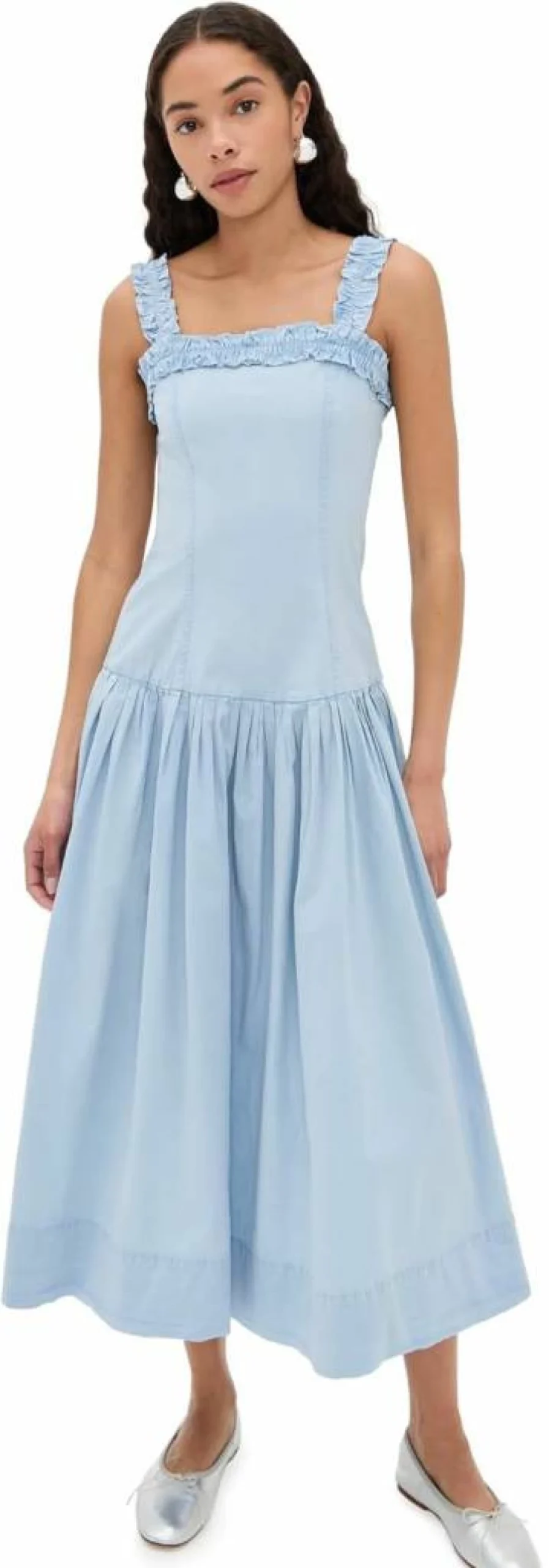 Ganni Women's Stretch Cotton Corset Long Dress - Washed Strappy Midi Dress