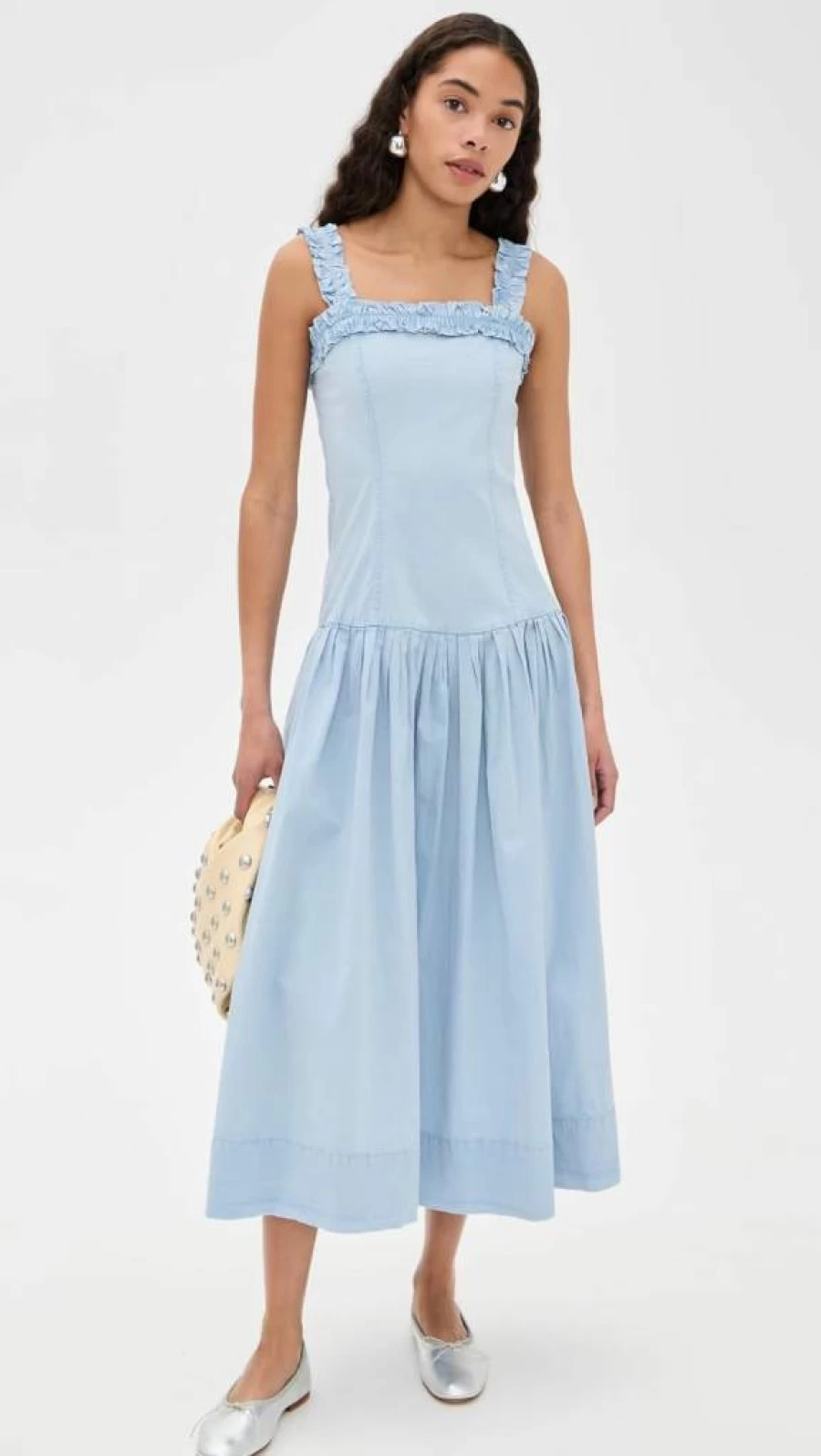 Ganni Women's Stretch Cotton Corset Long Dress - Washed Strappy Midi Dress