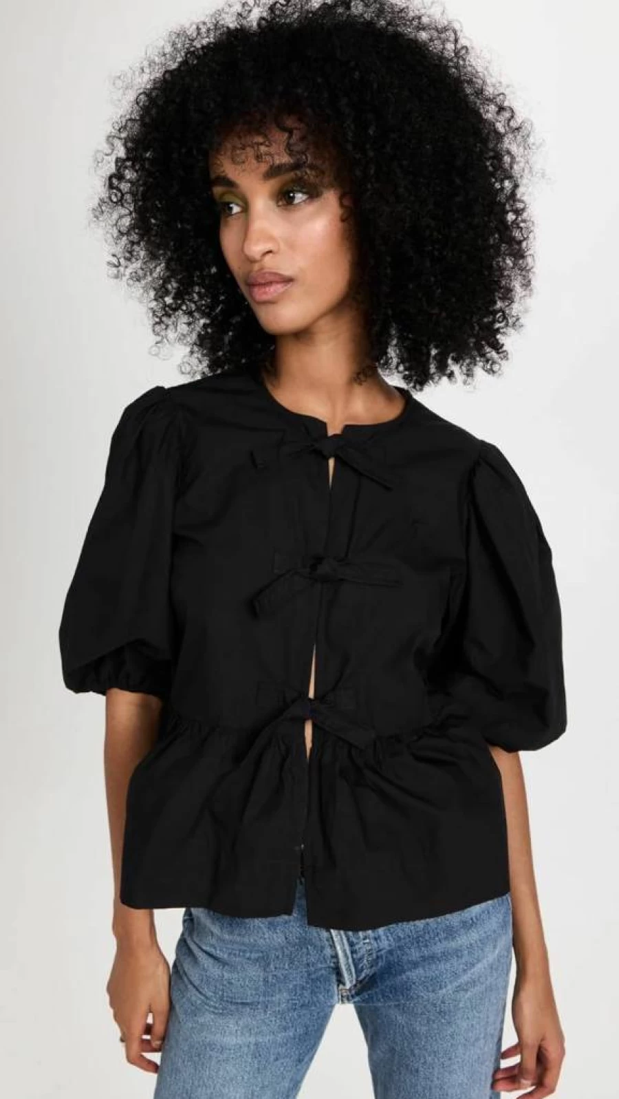 Ganni Women's Cotton Poplin Peplum Blouse | Stylish Casual Top for Women