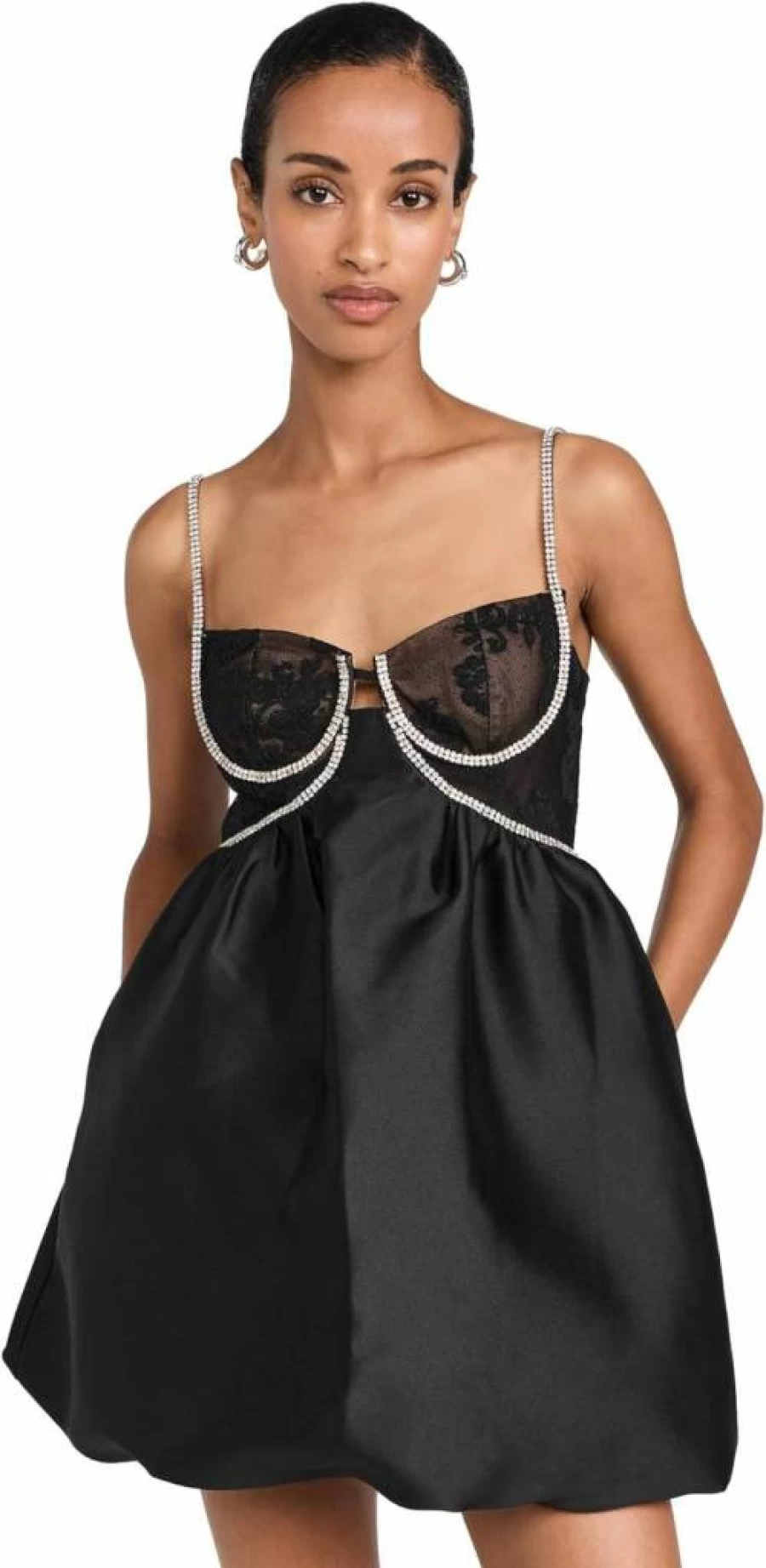 Self Portrait Black Taffeta Diamante Mini Dress for Women - Elegant Party Wear