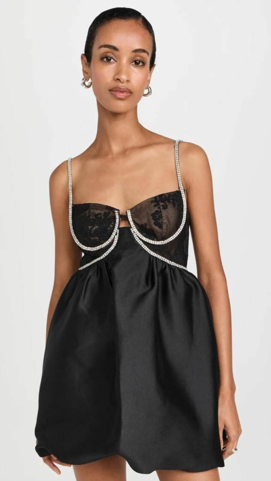 Self Portrait Black Taffeta Diamante Mini Dress for Women - Elegant Party Wear