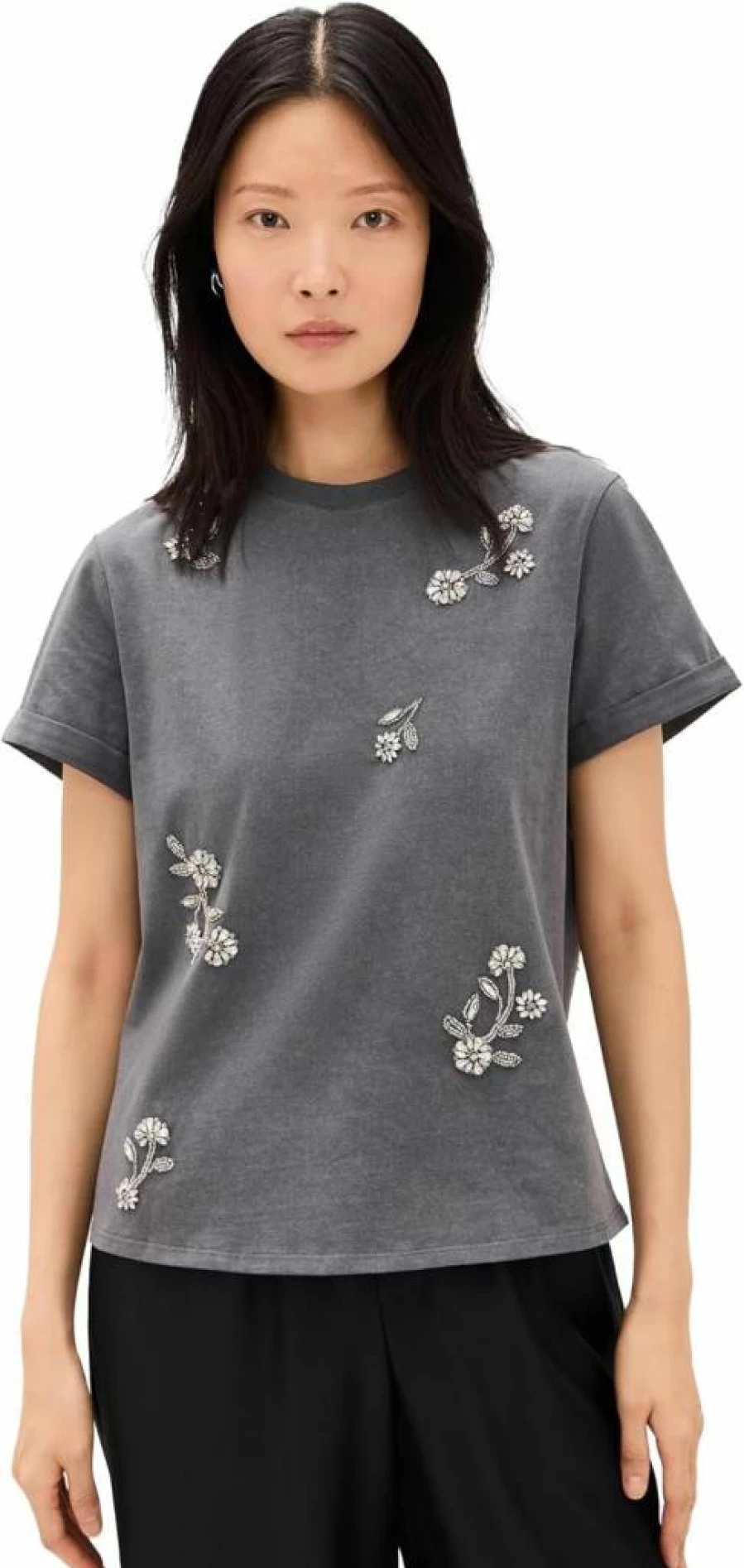 Cinq a Sept Women's Diamond Vines Washed Bree Tee - Vintage Floral Print Short Sleeve T-Shirt