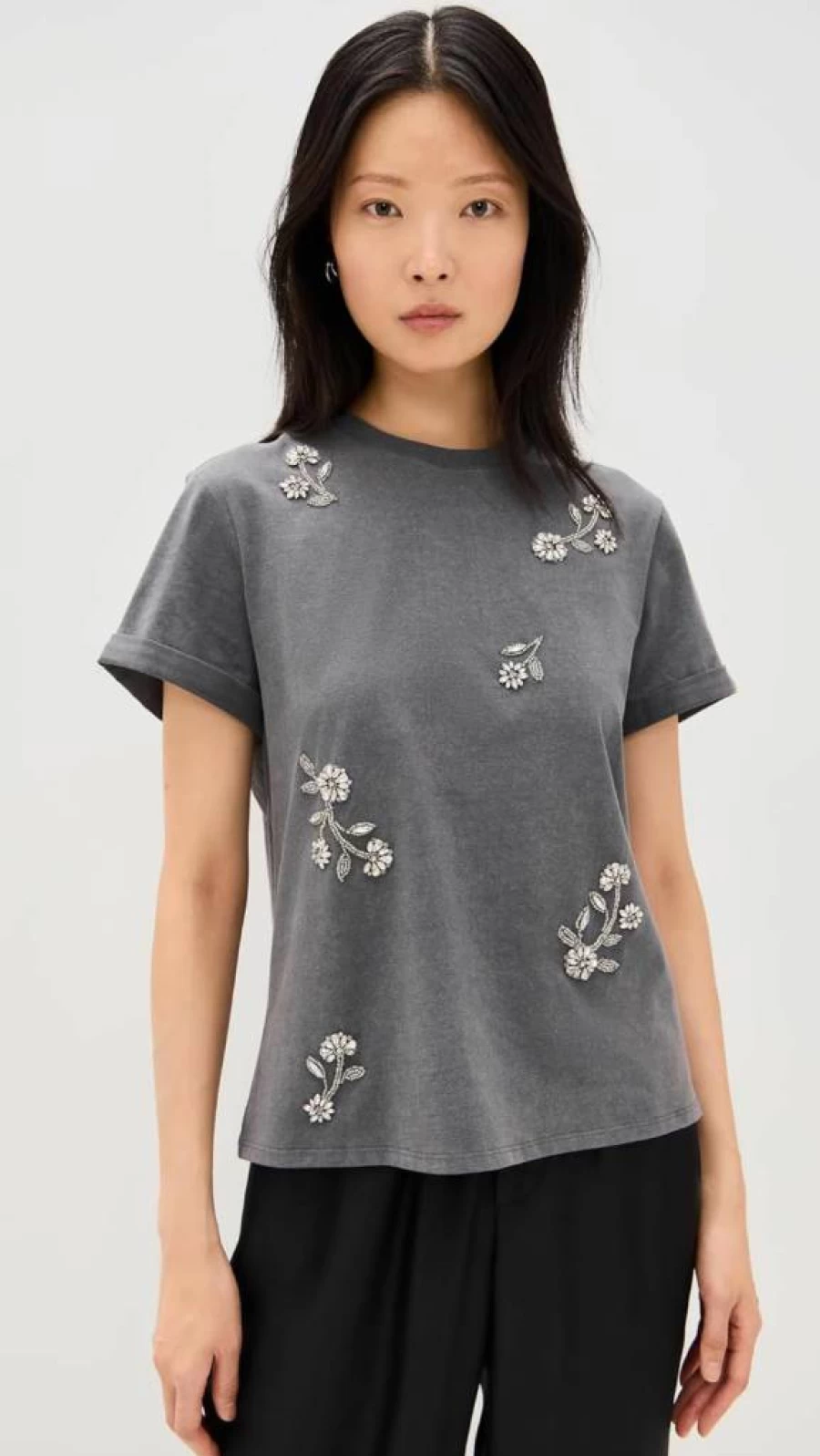 Cinq a Sept Women's Diamond Vines Washed Bree Tee - Vintage Floral Print Short Sleeve T-Shirt
