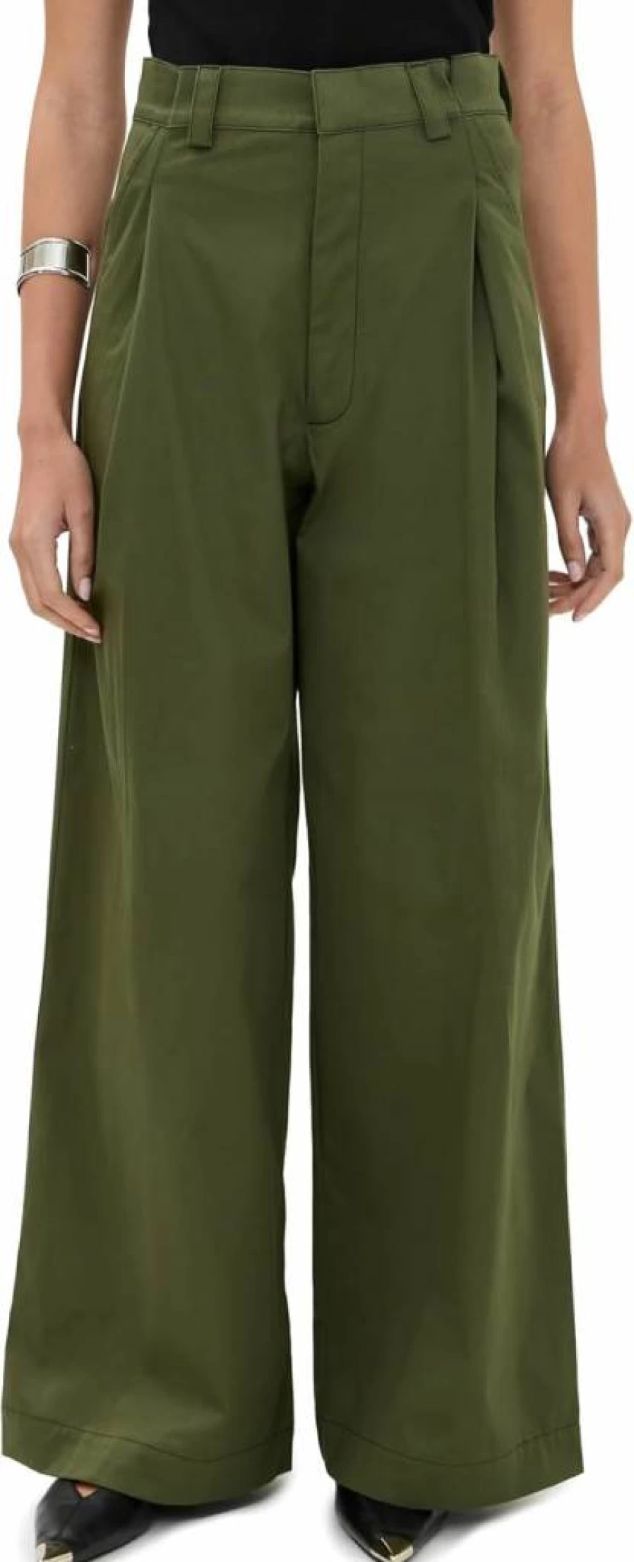 Kika Vargas Women's Olympe Olive Canvas Pants - High-Waisted Casual Trousers