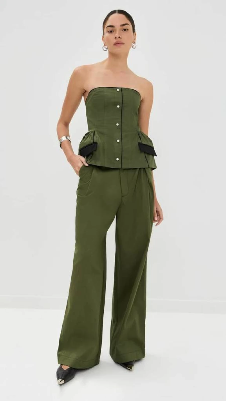 Kika Vargas Women's Olympe Olive Canvas Pants - High-Waisted Casual Trousers