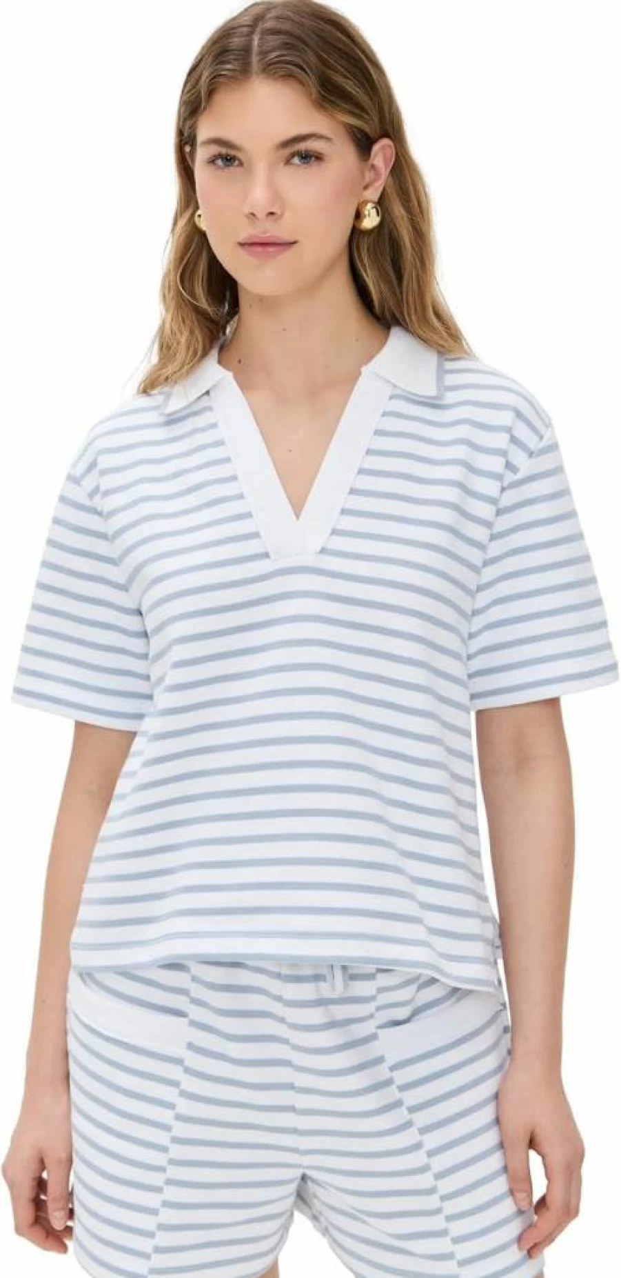 Splendid Women's Cassie Terry Striped Polo Shirt – Classic Casual Style