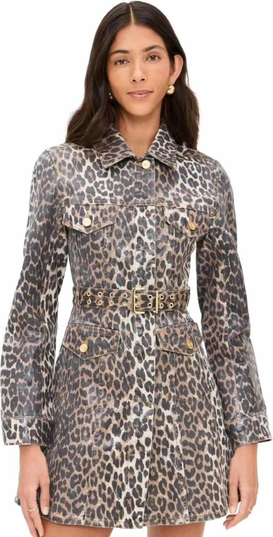 Ganni Women's Foil Print Denim Dress - Stylish Metallic Finish A-Line Dress for Women