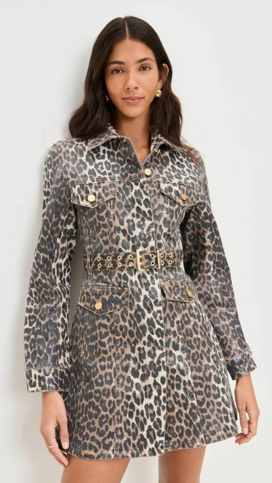 Ganni Women's Foil Print Denim Dress - Stylish Metallic Finish A-Line Dress for Women