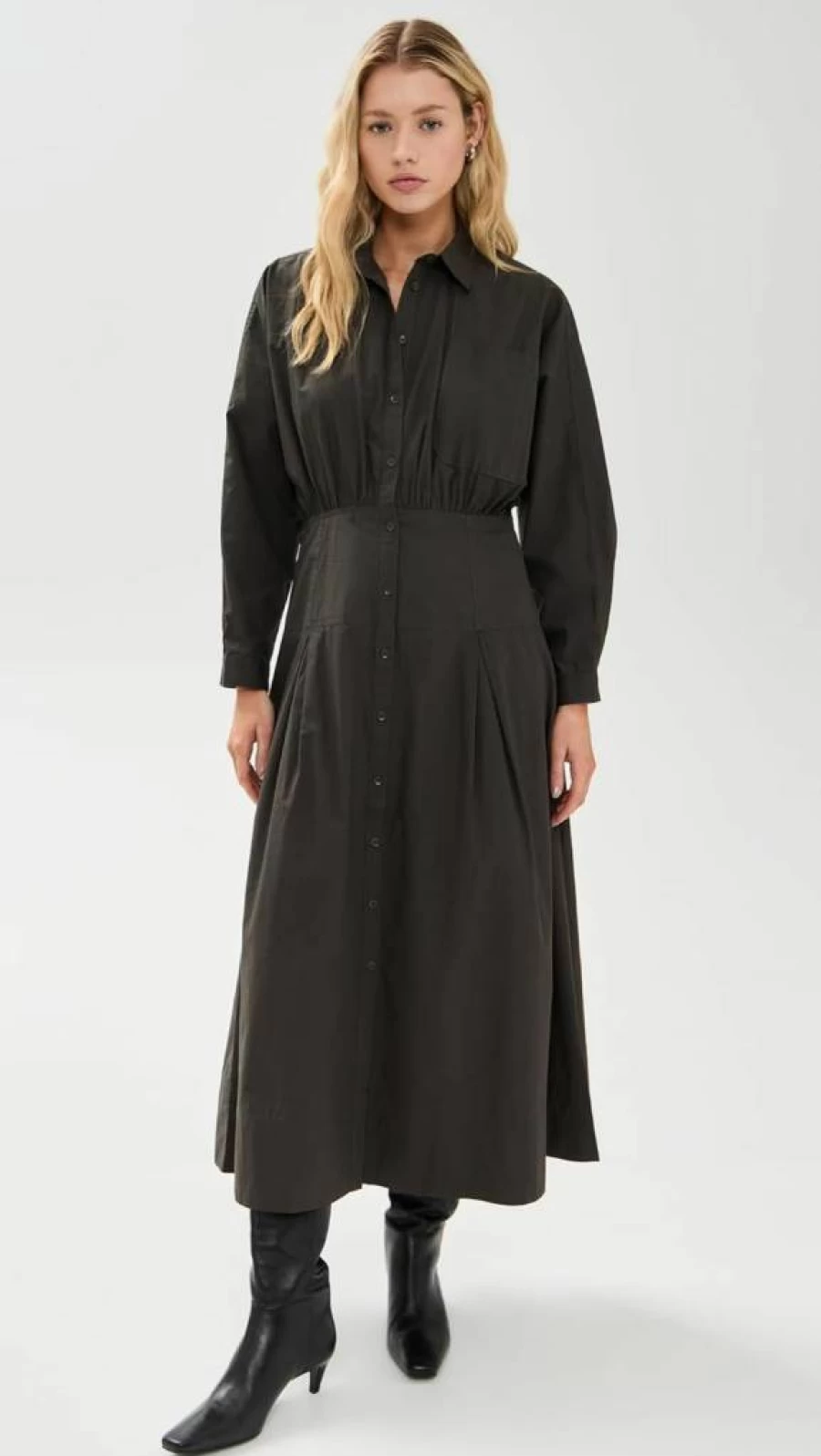 Apiece Apart Women's Pietra Maxi Shirt Dress - Elegant Long Sleeve Casual Summer Dress