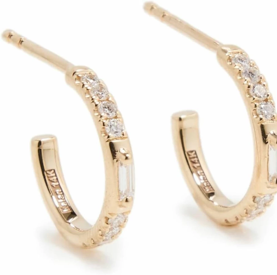 Kalan by Suzanne Kalan Women's Diamond Baguette Hoop Earrings Mixed Gemstone Gold Jewelry