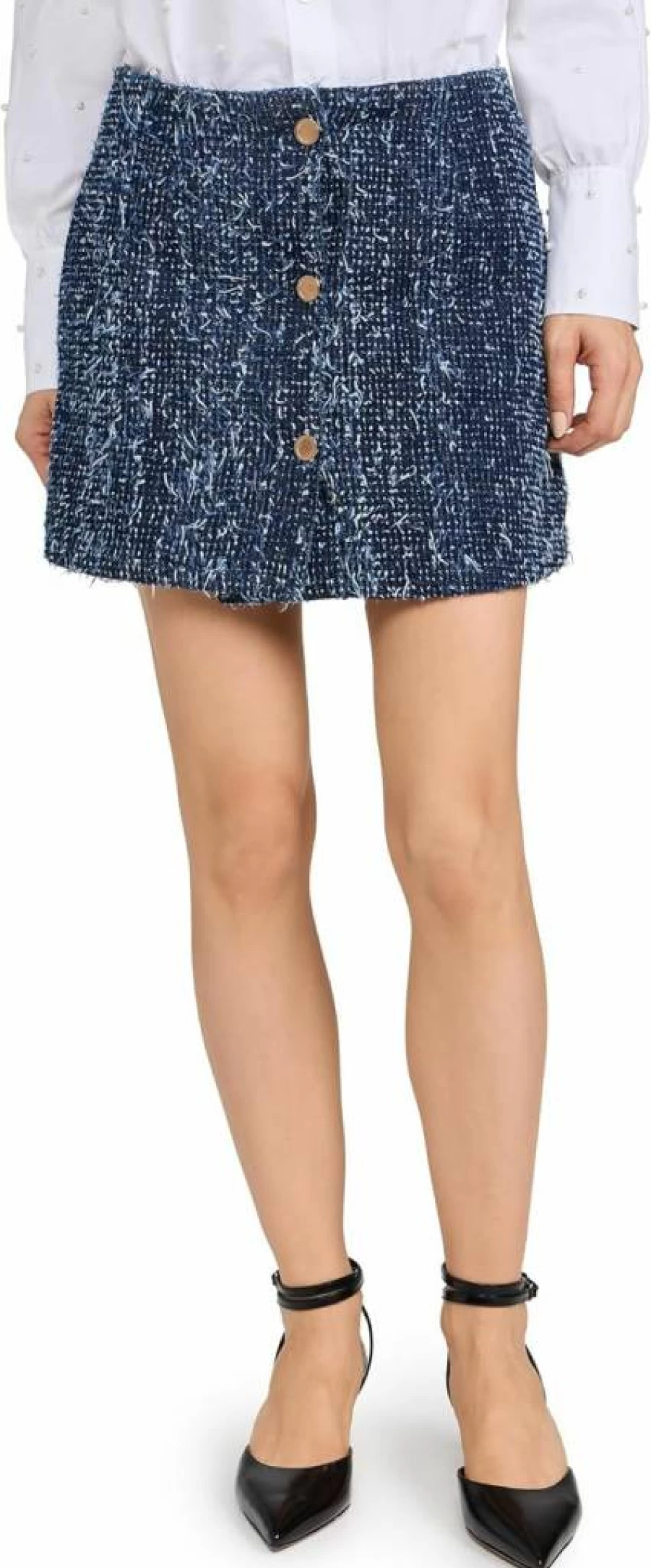FRAME Women's Denim Skirt with Boucle Detail - High-Waisted A-Line Vintage Style