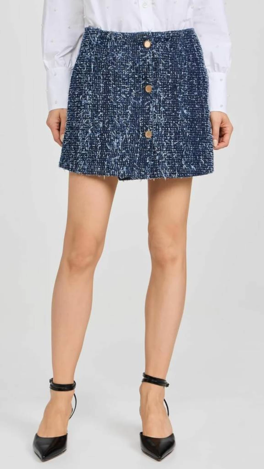 FRAME Women's Denim Skirt with Boucle Detail - High-Waisted A-Line Vintage Style