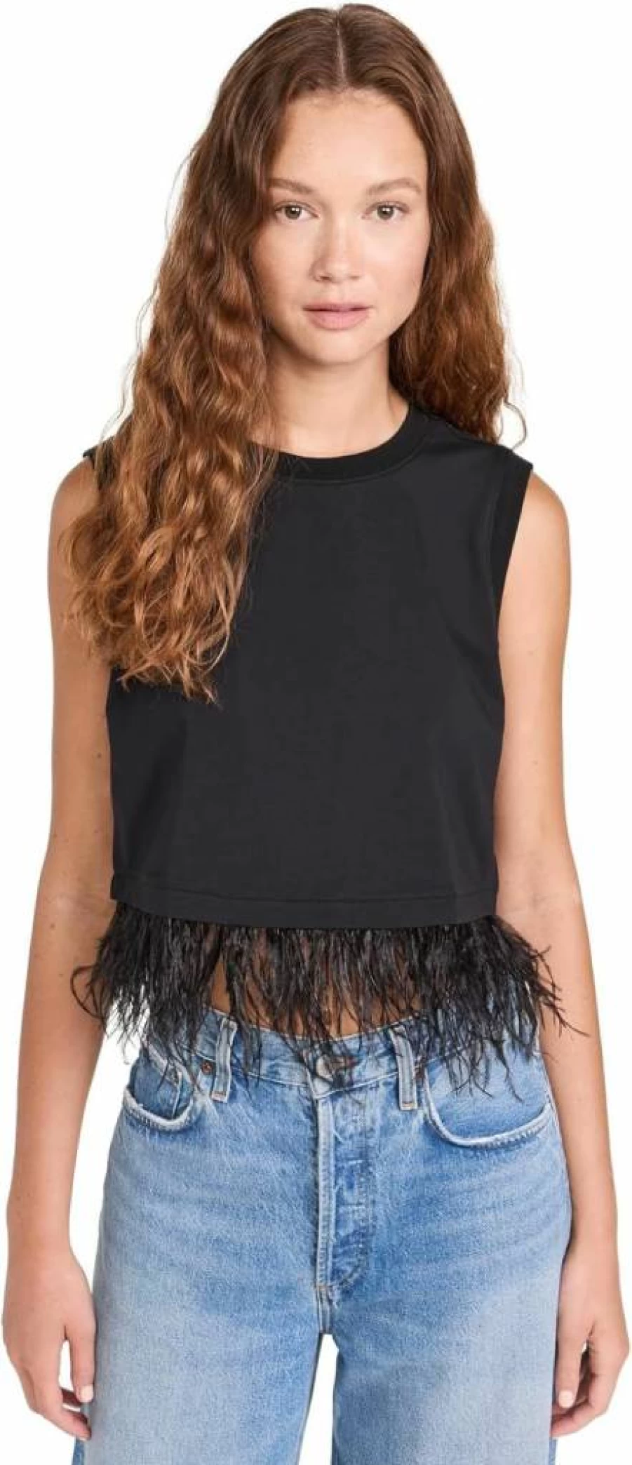 Cinq a Sept Women's Cropped Feather Print T-Shirt | Stylish Casual Top