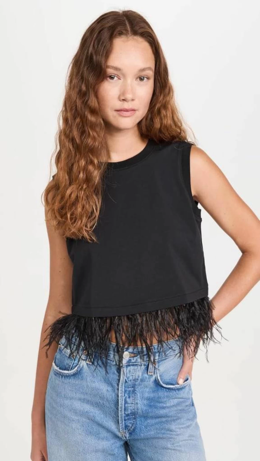 Cinq a Sept Women's Cropped Feather Print T-Shirt | Stylish Casual Top