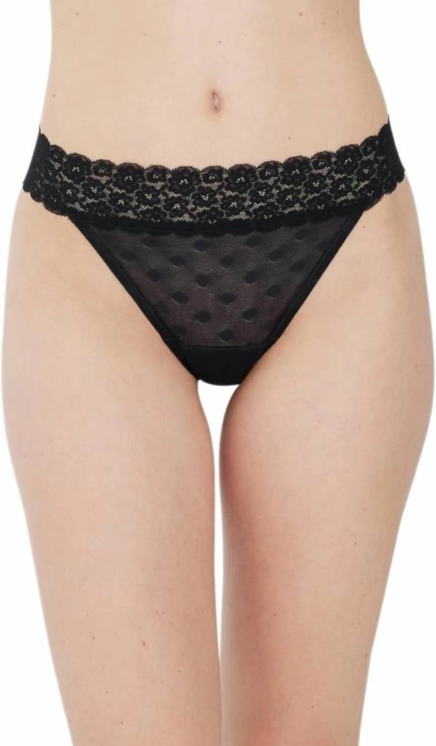 Skarlett Blue Women's 3 Pack Low Rise Thong Panties - Stretchy Dot Lace & Floral Trim Comfortable Underwear