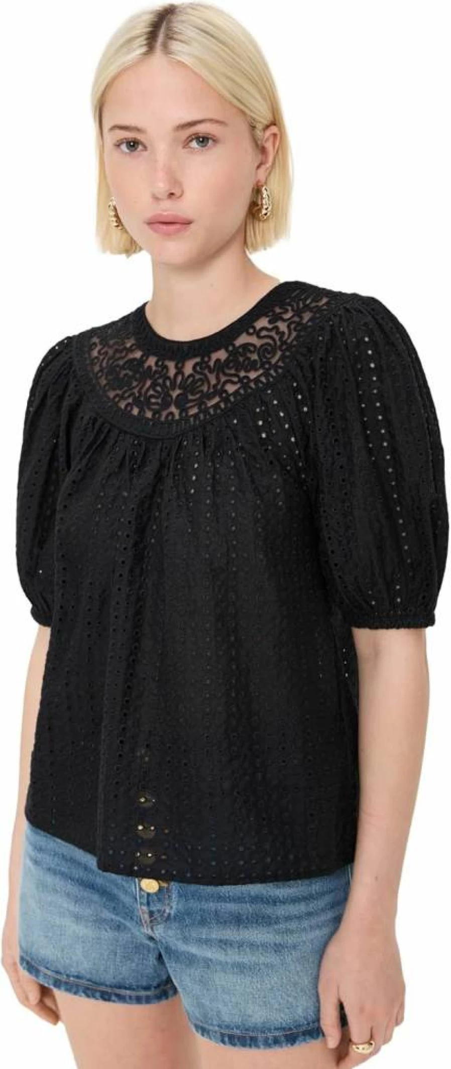 Ulla Johnson Women's Amina Top | Floral Embroidered Blouse | Boho Chic Shirt