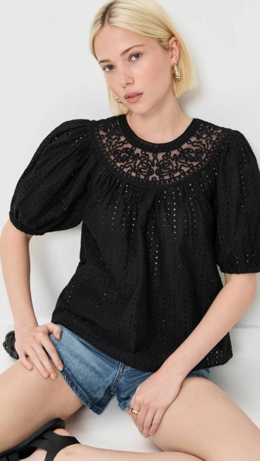 Ulla Johnson Women's Amina Top | Floral Embroidered Blouse | Boho Chic Shirt