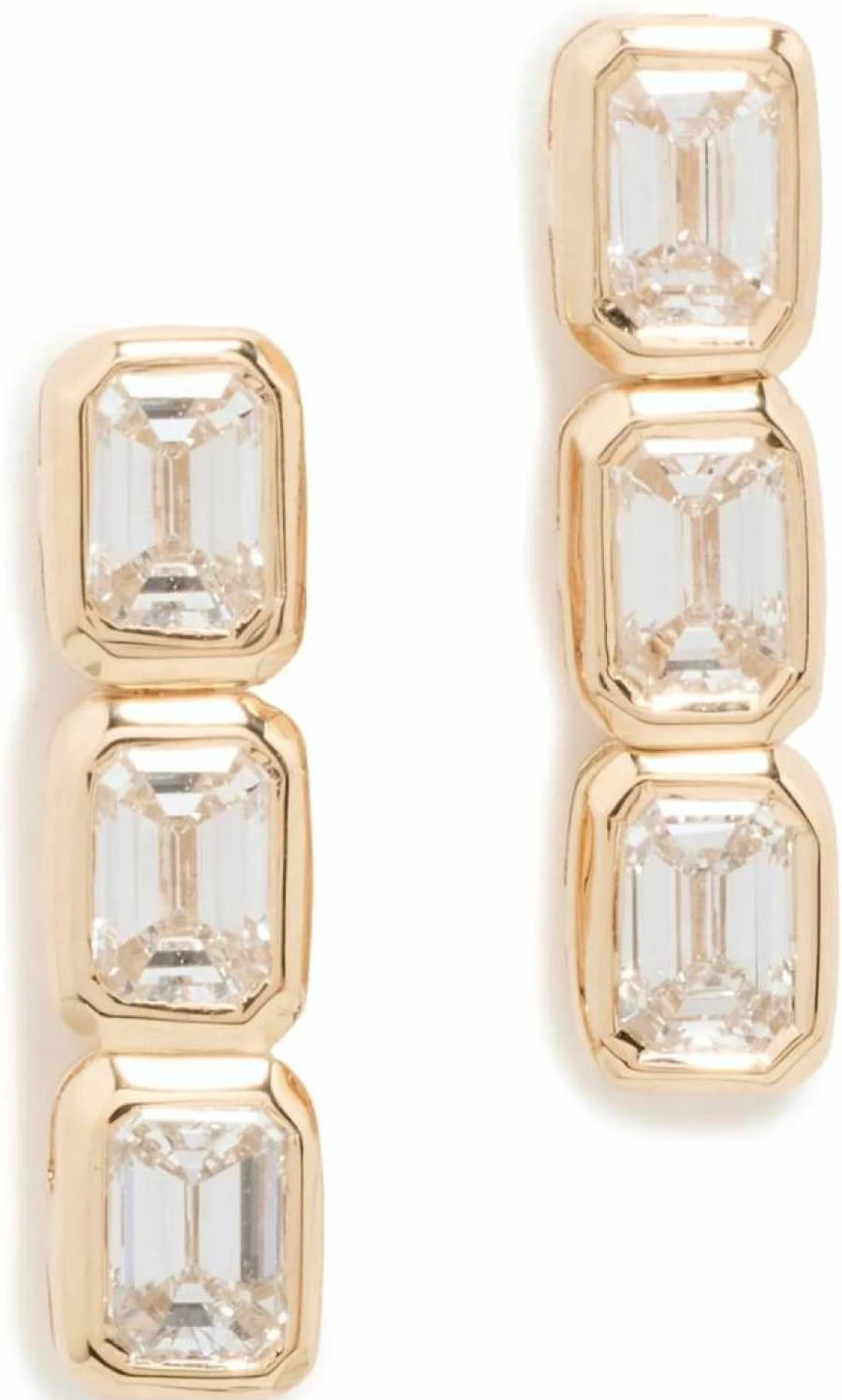 ZOE CHICCO 14K Gold Emerald Cut Diamond Drop Earrings for Women - Elegant Three-Stone Tennis Earrings