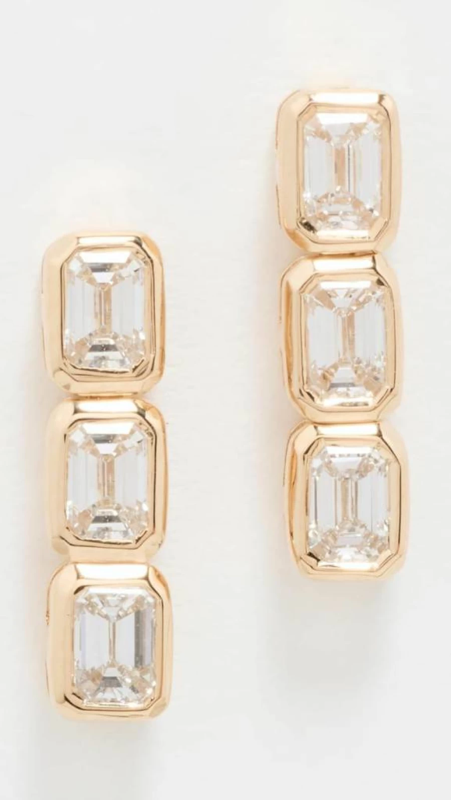 ZOE CHICCO 14K Gold Emerald Cut Diamond Drop Earrings for Women - Elegant Three-Stone Tennis Earrings